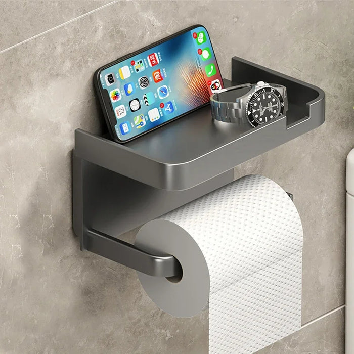 EleganceVista Luxe Toilet Roll Holder & Shelf Combo