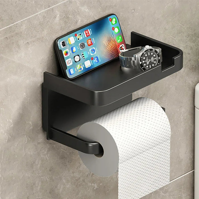 EleganceVista Luxe Toilet Roll Holder & Shelf Combo