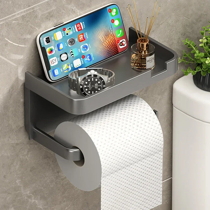 EleganceVista Luxe Toilet Roll Holder & Shelf Combo