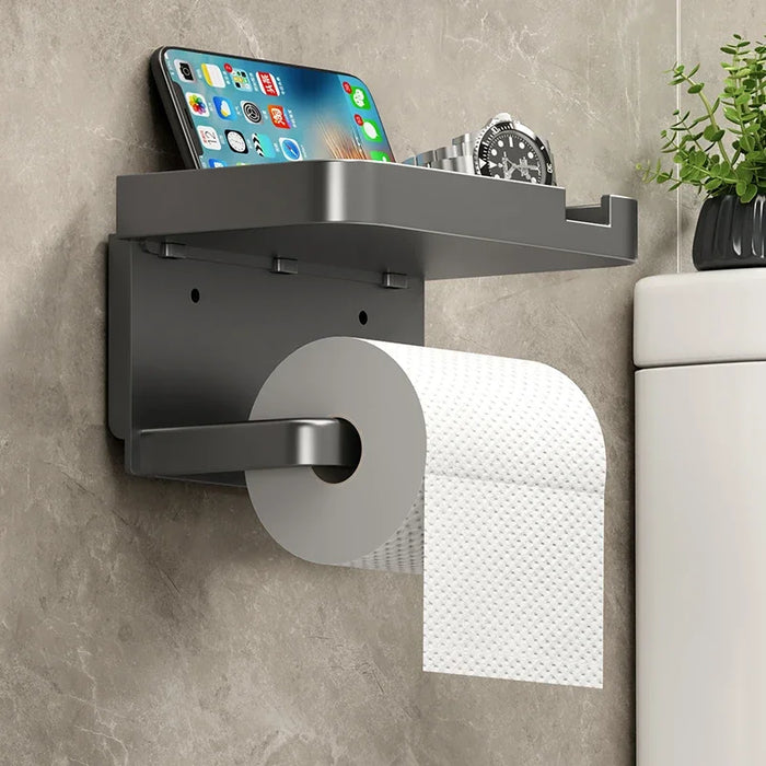 EleganceVista Luxe Toilet Roll Holder & Shelf Combo